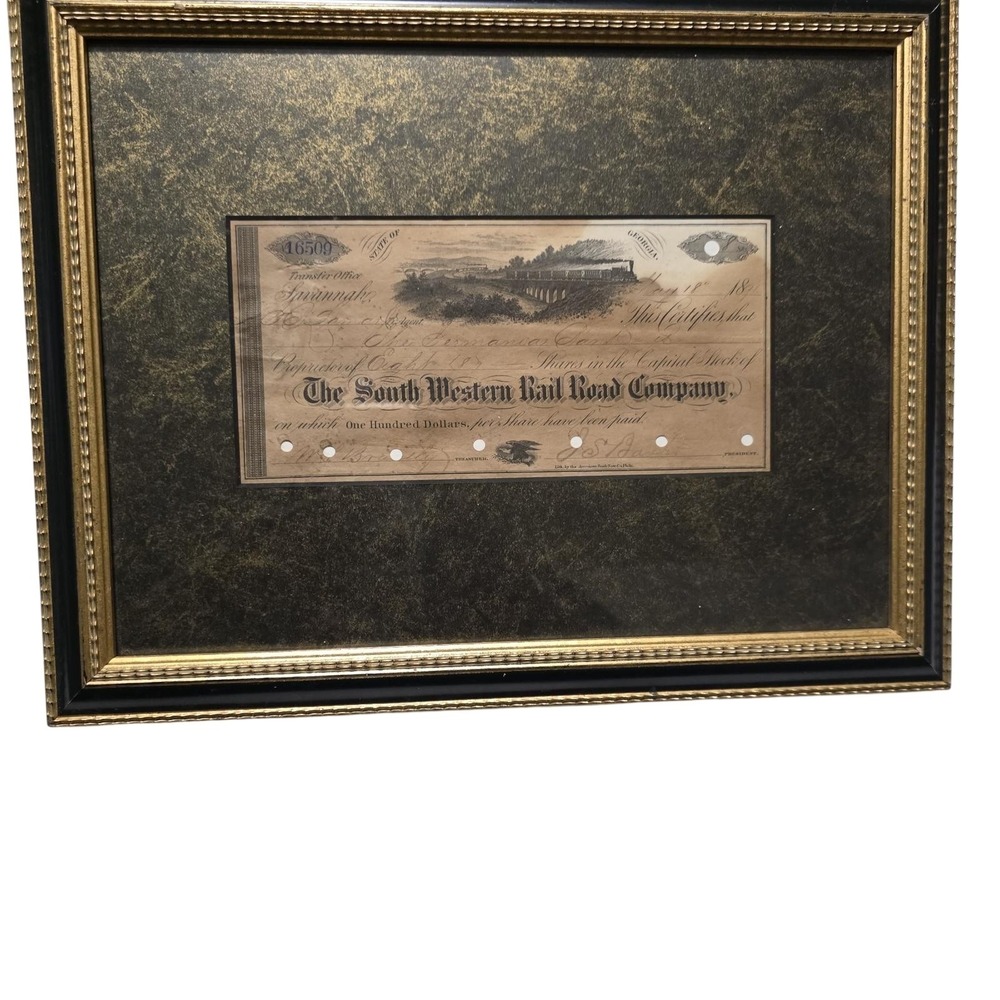 1851 Georgia South Western Rail Road Company Stock Certificate – Train Vignette